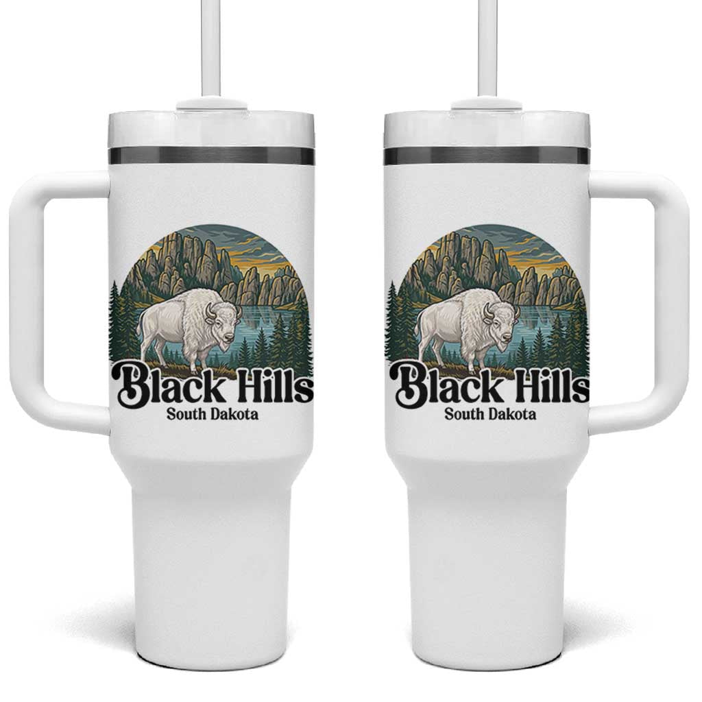 Black Hills South Dakota White Buffalo Tumbler With Handle State Pride Gift