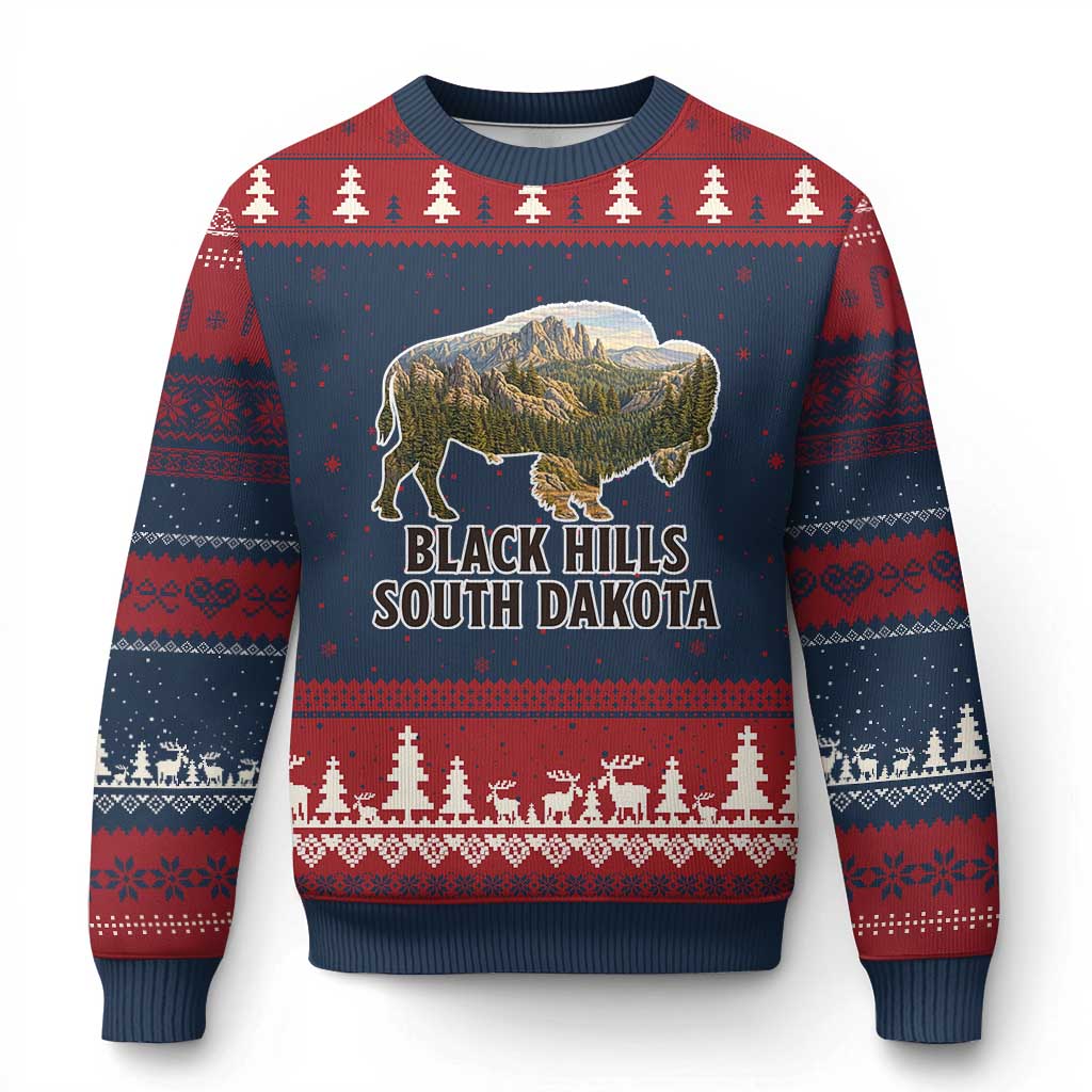 Black Hills South Dakota Bison Ugly Christmas Sweater State Pride Gift