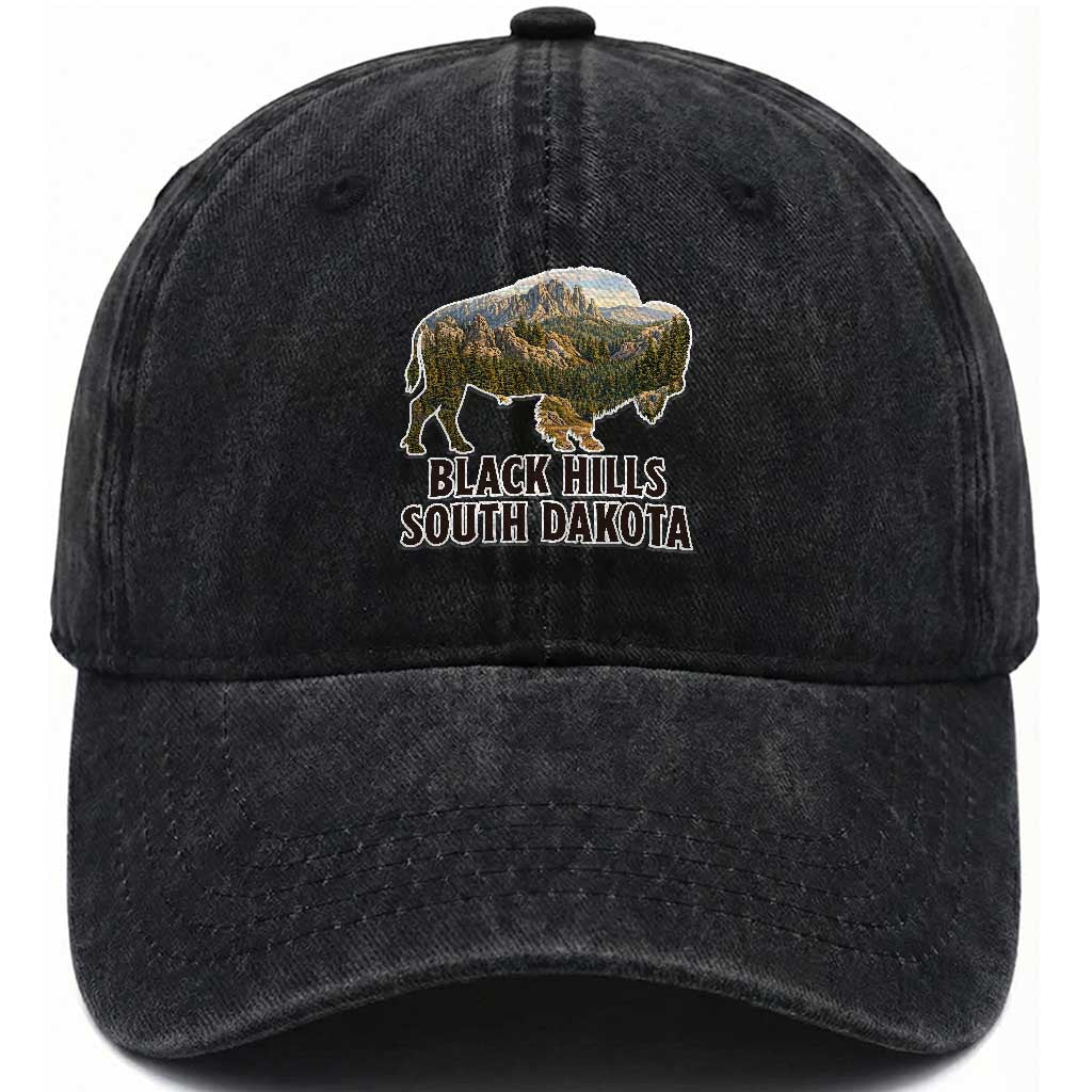 Black Hills South Dakota Bison Washed Cotton Baseball Cap State Pride Gift