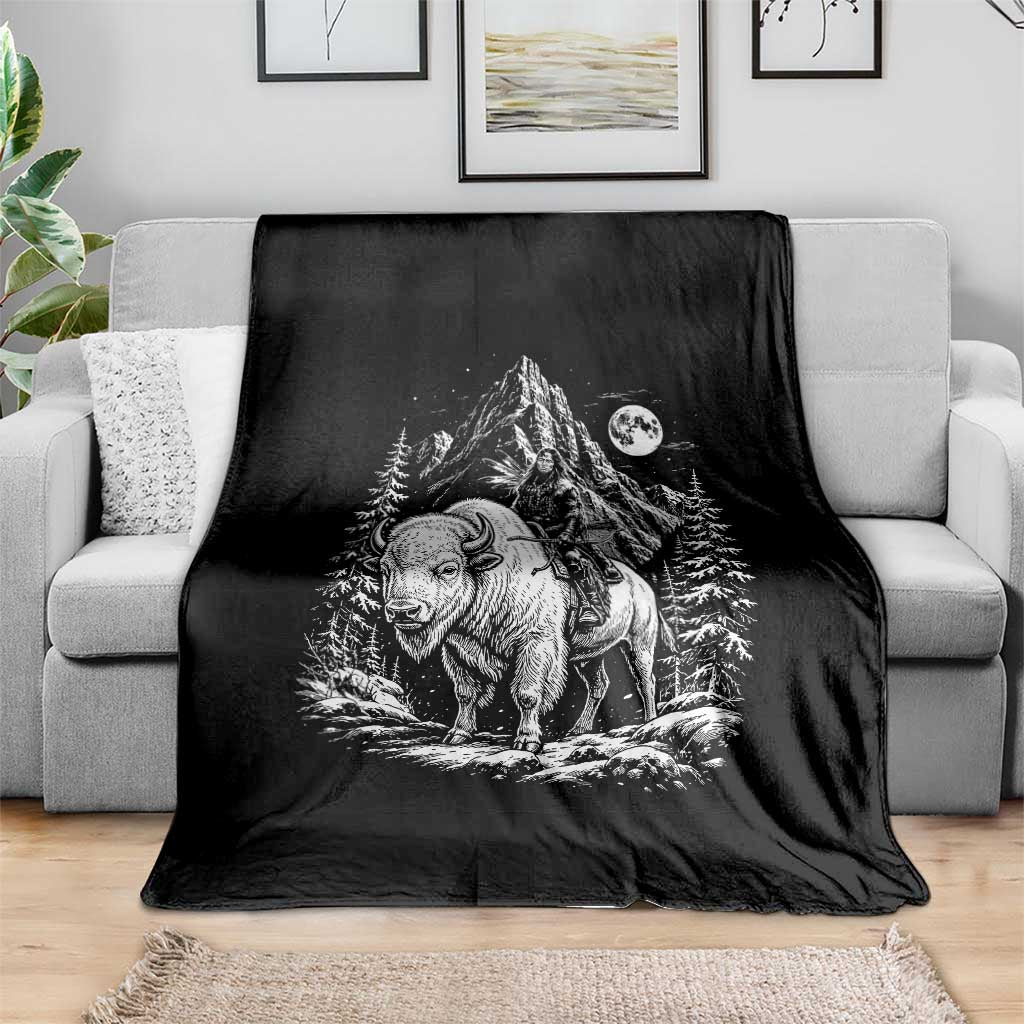 Vintage Native American Bison Rider Throw Blanket Indigenous Warrior Graphic
