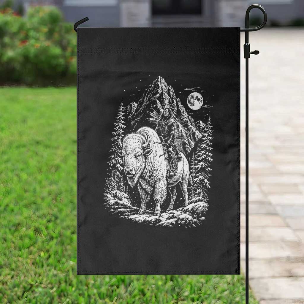 Vintage Native American Bison Rider Garden Flag Indigenous Warrior Graphic