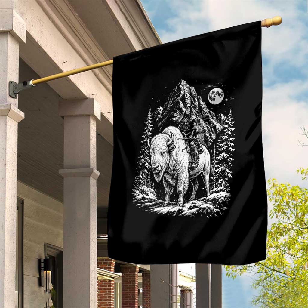 Vintage Native American Bison Rider Garden Flag Indigenous Warrior Graphic