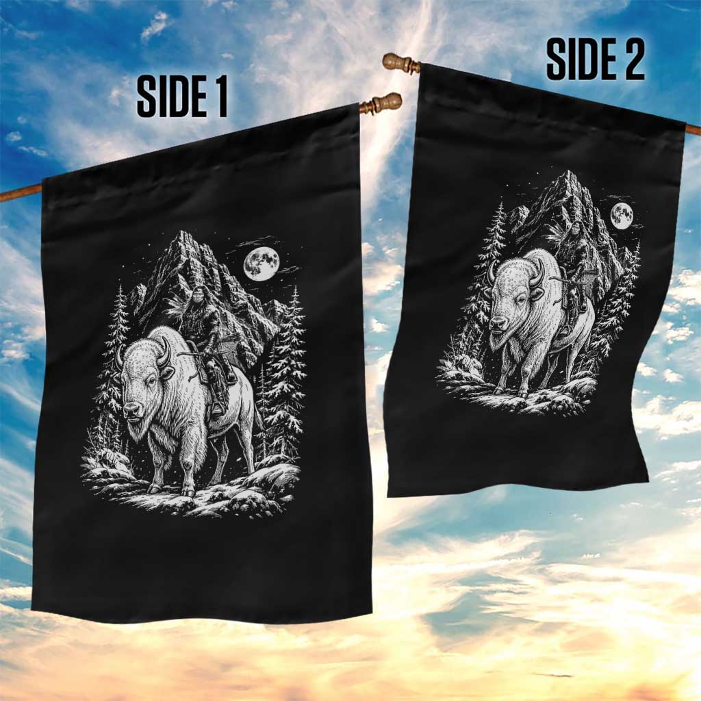 Vintage Native American Bison Rider Garden Flag Indigenous Warrior Graphic
