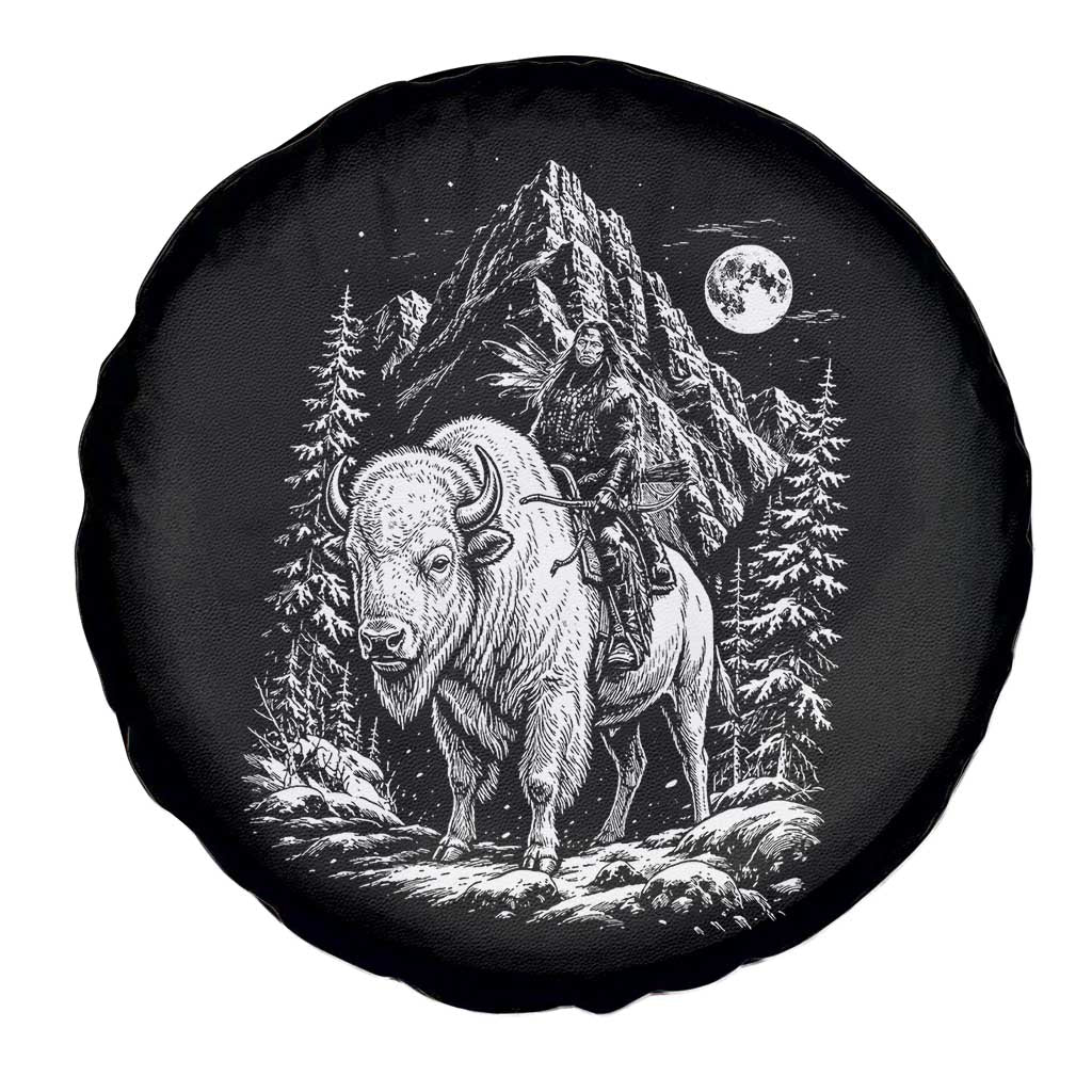 Vintage Native American Bison Rider Spare Tire Cover Indigenous Warrior Graphic