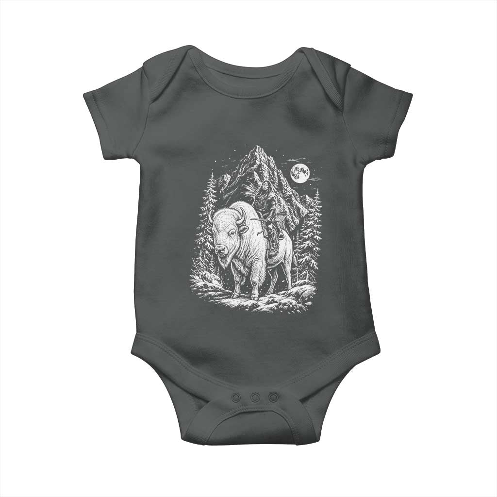 Vintage Native American Bison Rider Baby Onesie Indigenous Warrior Graphic