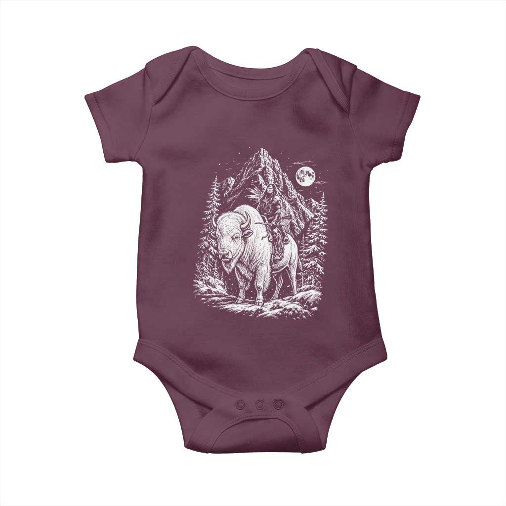 Vintage Native American Bison Rider Baby Onesie Indigenous Warrior Graphic