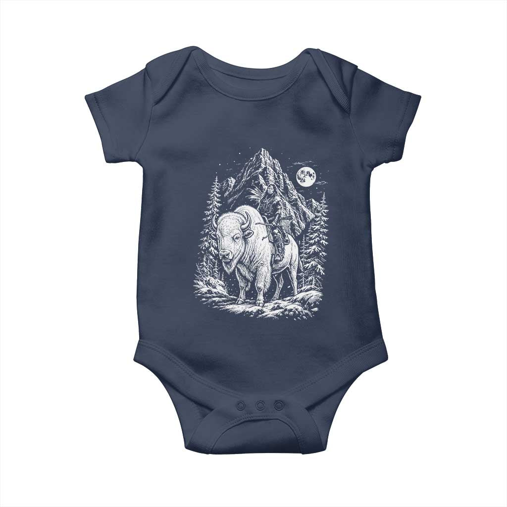 Vintage Native American Bison Rider Baby Onesie Indigenous Warrior Graphic