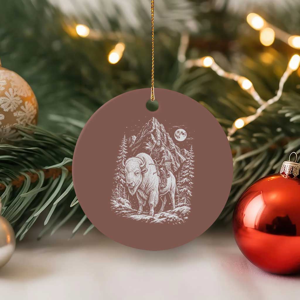 Vintage Native American Bison Rider Ceramic Ornament Indigenous Warrior Graphic