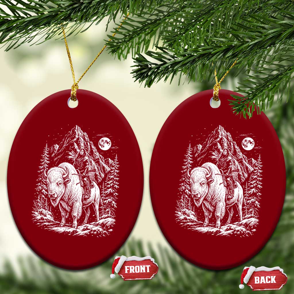 Vintage Native American Bison Rider Ceramic Ornament Indigenous Warrior Graphic