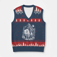 Vintage Native American Bison Rider V-Neck Knit Sweater Vest Indigenous Warrior Graphic