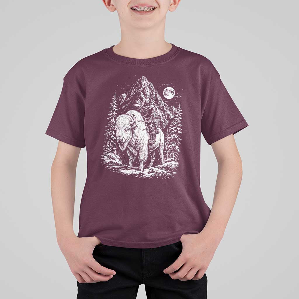 Vintage Native American Bison Rider T Shirt For Kid Indigenous Warrior Graphic