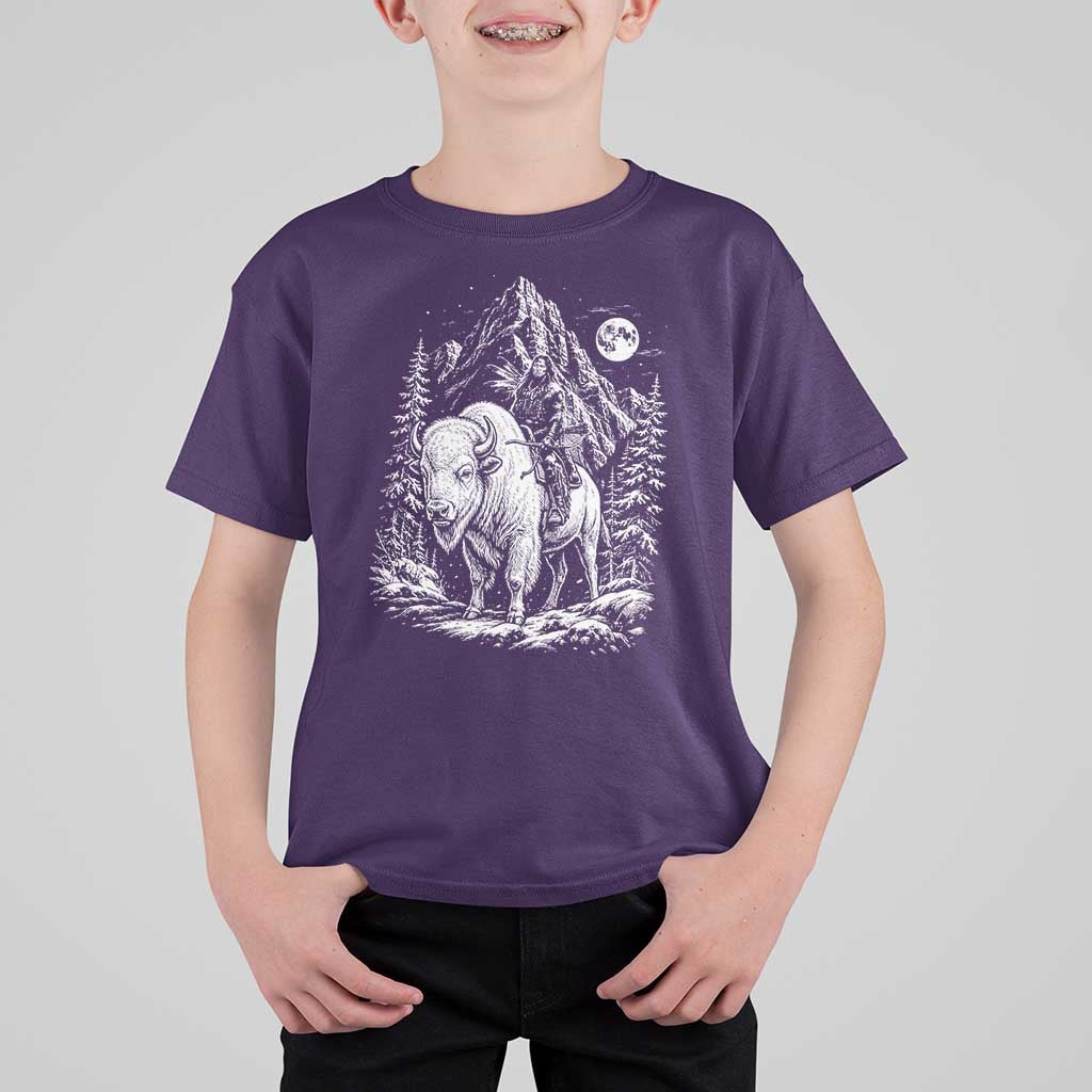Vintage Native American Bison Rider T Shirt For Kid Indigenous Warrior Graphic