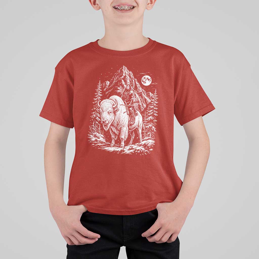 Vintage Native American Bison Rider T Shirt For Kid Indigenous Warrior Graphic