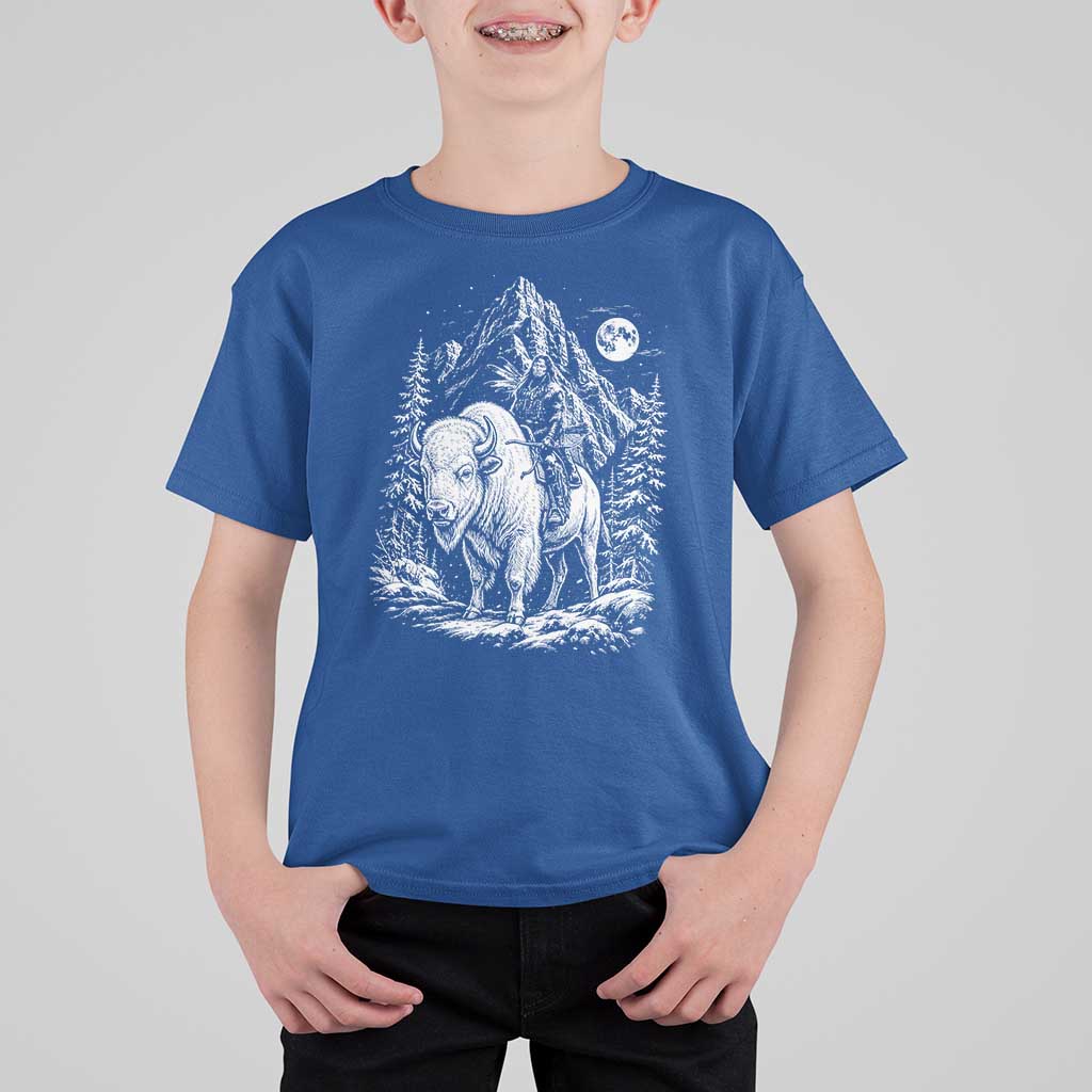 Vintage Native American Bison Rider T Shirt For Kid Indigenous Warrior Graphic
