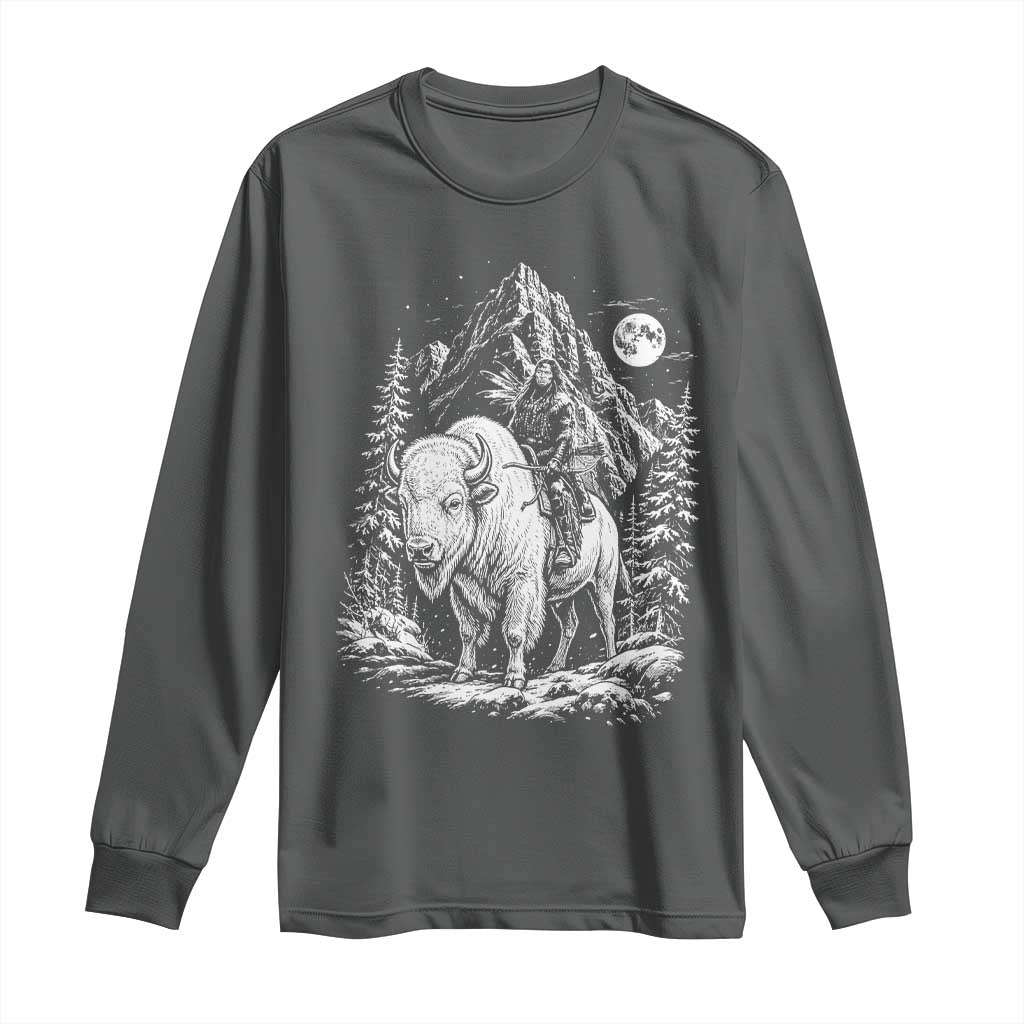 Vintage Native American Bison Rider Long Sleeve Shirt Indigenous Warrior Graphic