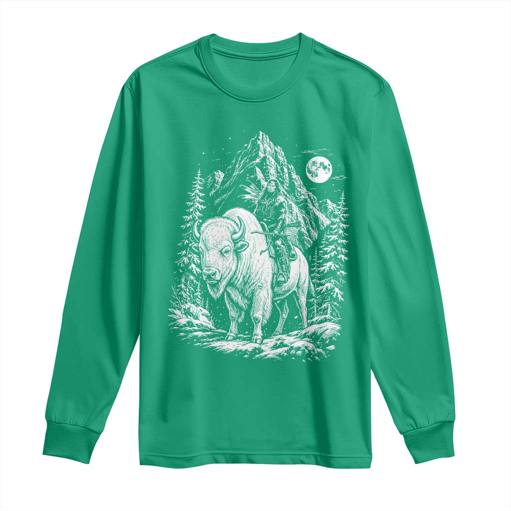 Vintage Native American Bison Rider Long Sleeve Shirt Indigenous Warrior Graphic