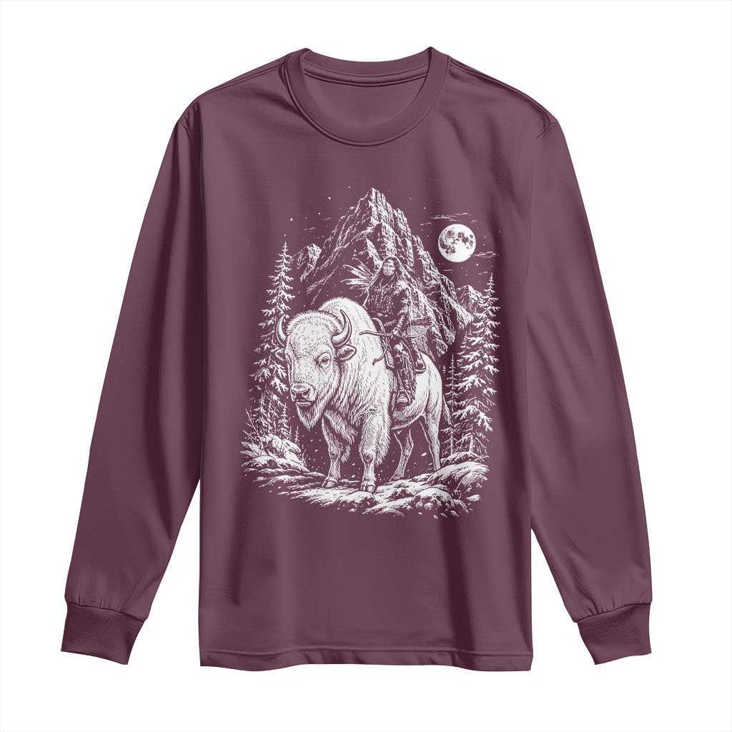 Vintage Native American Bison Rider Long Sleeve Shirt Indigenous Warrior Graphic