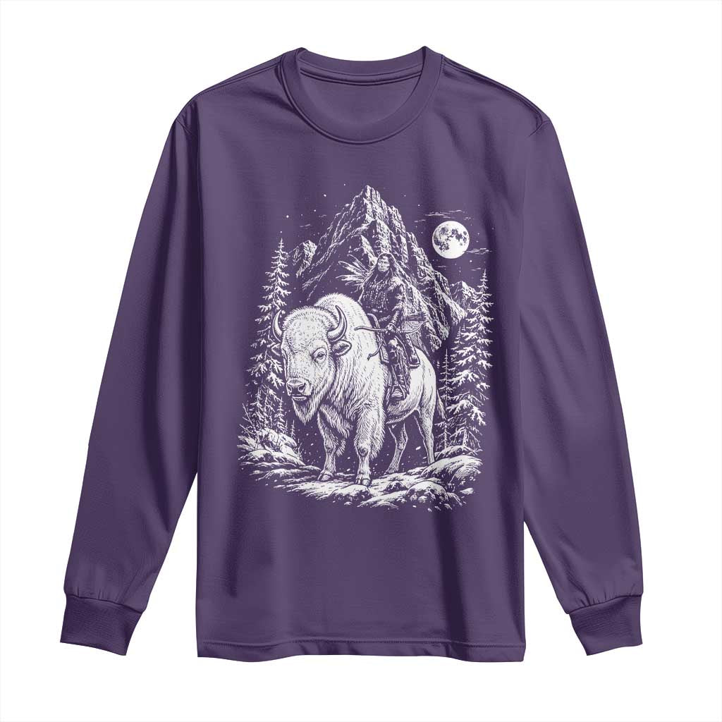 Vintage Native American Bison Rider Long Sleeve Shirt Indigenous Warrior Graphic