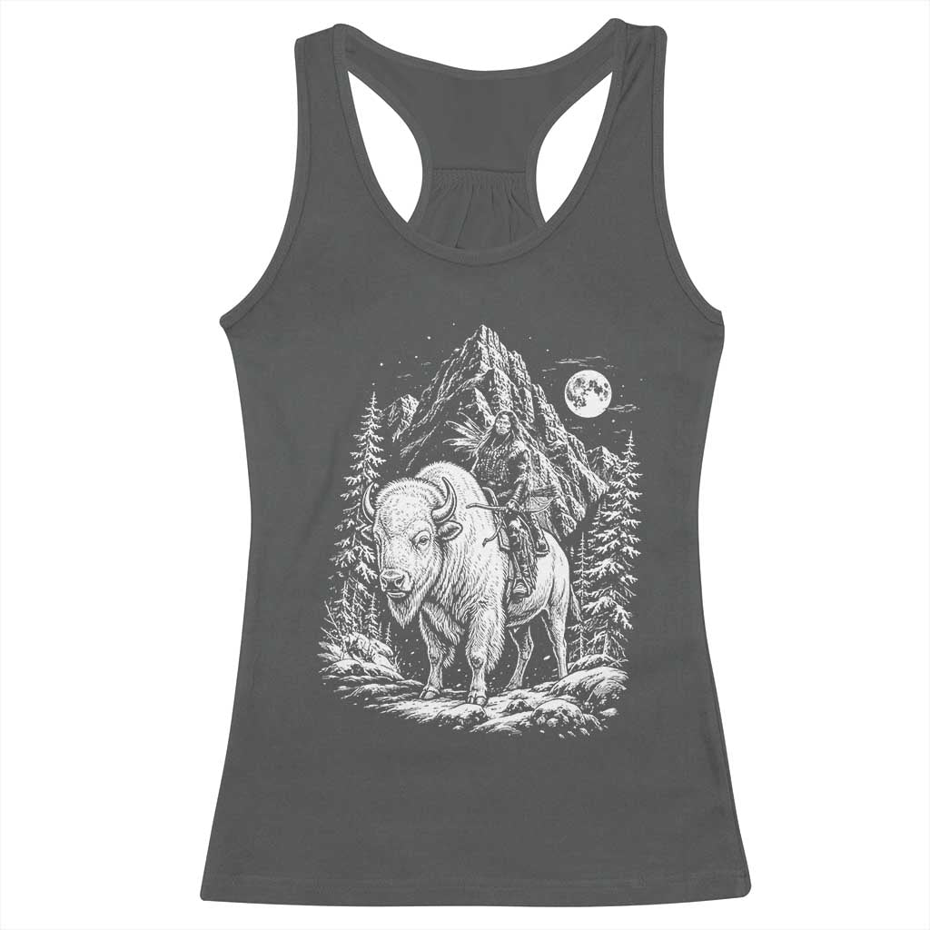 Vintage Native American Bison Rider Racerback Tank Top Indigenous Warrior Graphic