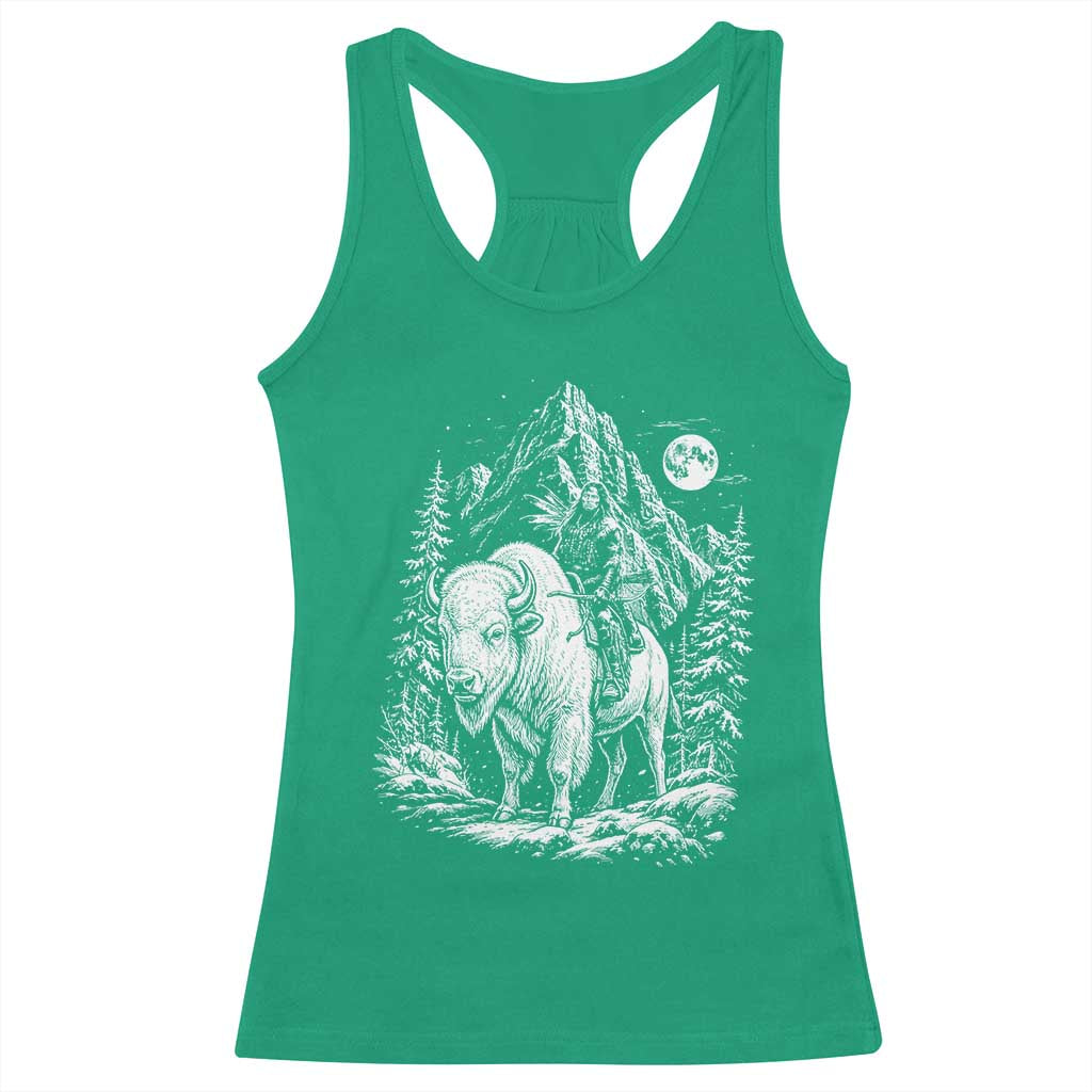 Vintage Native American Bison Rider Racerback Tank Top Indigenous Warrior Graphic