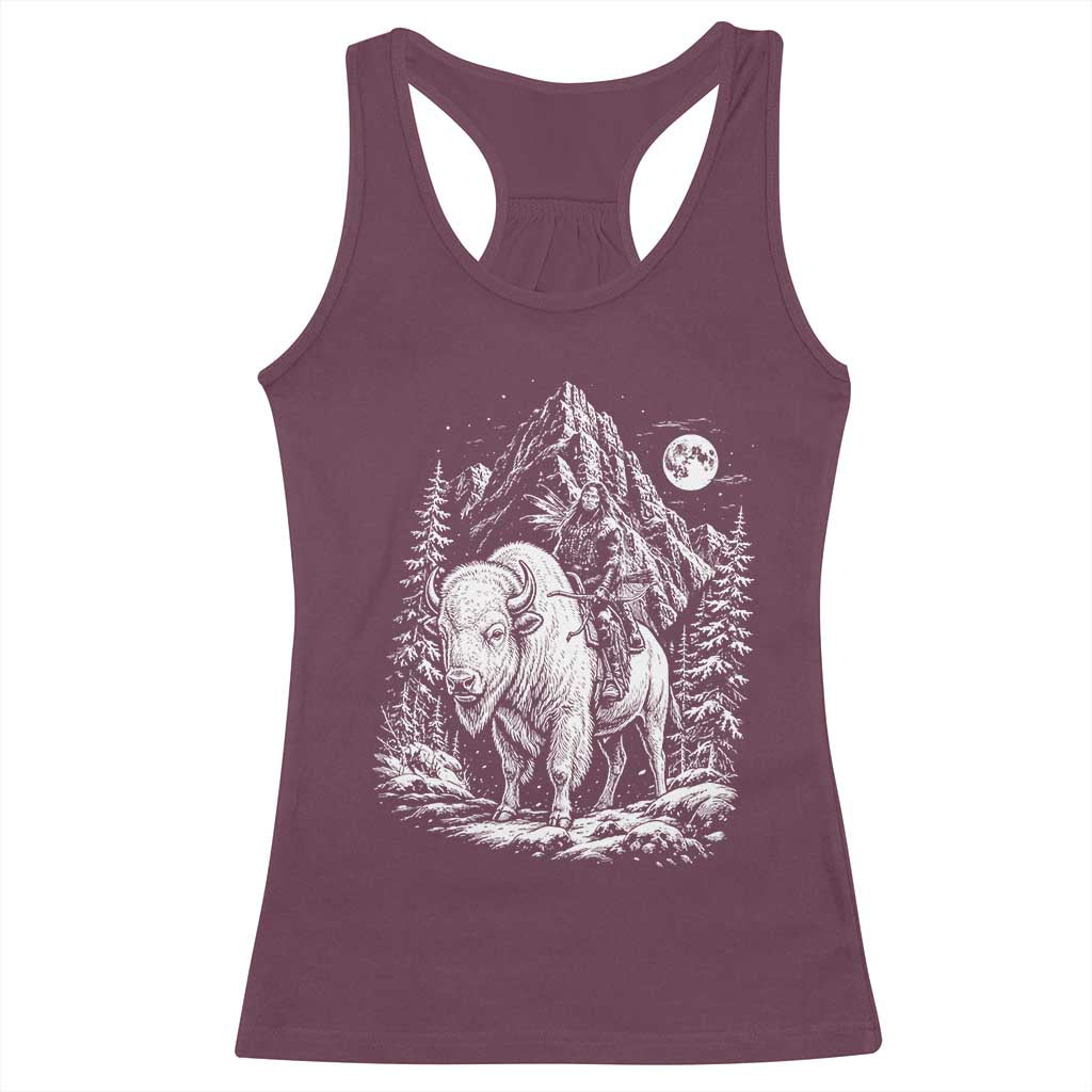 Vintage Native American Bison Rider Racerback Tank Top Indigenous Warrior Graphic