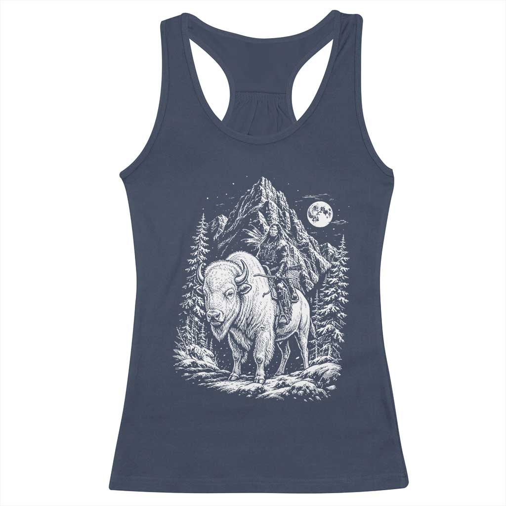 Vintage Native American Bison Rider Racerback Tank Top Indigenous Warrior Graphic