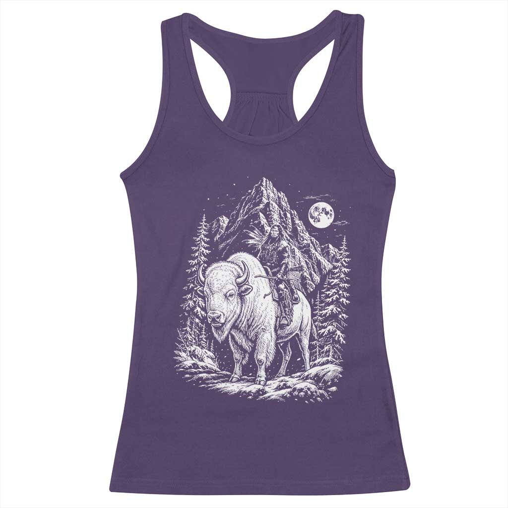 Vintage Native American Bison Rider Racerback Tank Top Indigenous Warrior Graphic