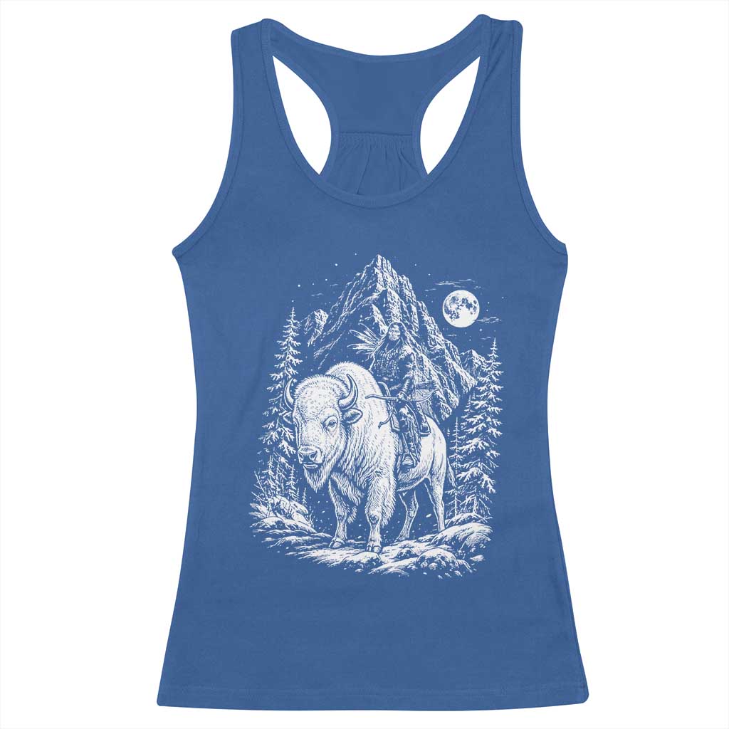 Vintage Native American Bison Rider Racerback Tank Top Indigenous Warrior Graphic