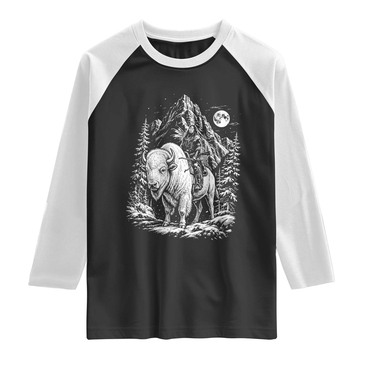 Vintage Native American Bison Rider Raglan Shirt Indigenous Warrior Graphic