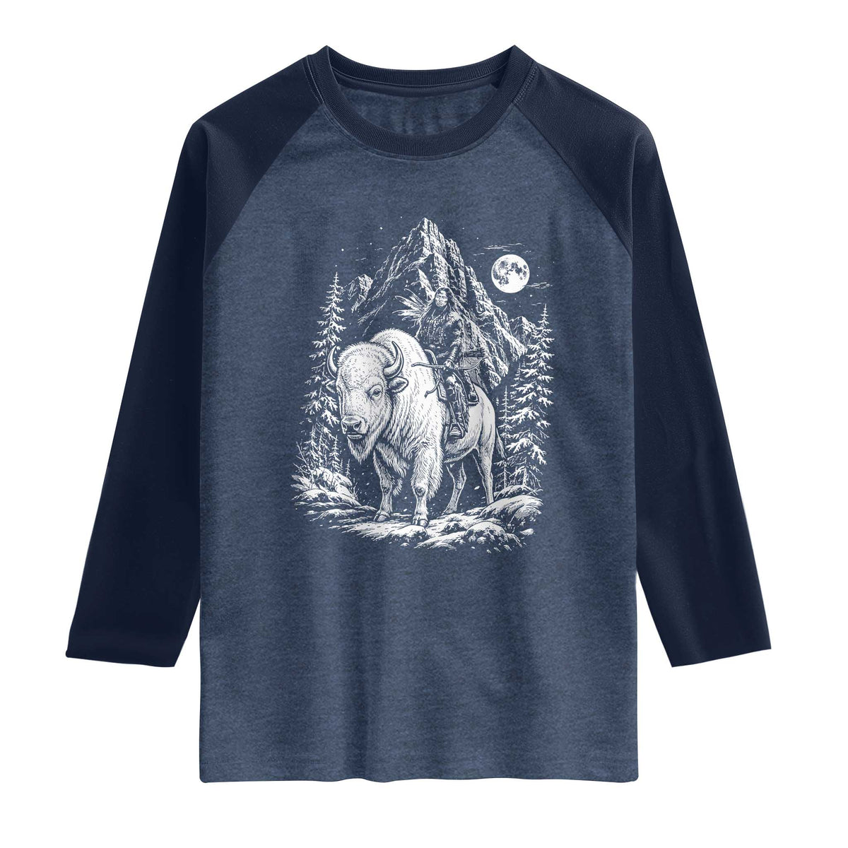 Vintage Native American Bison Rider Raglan Shirt Indigenous Warrior Graphic