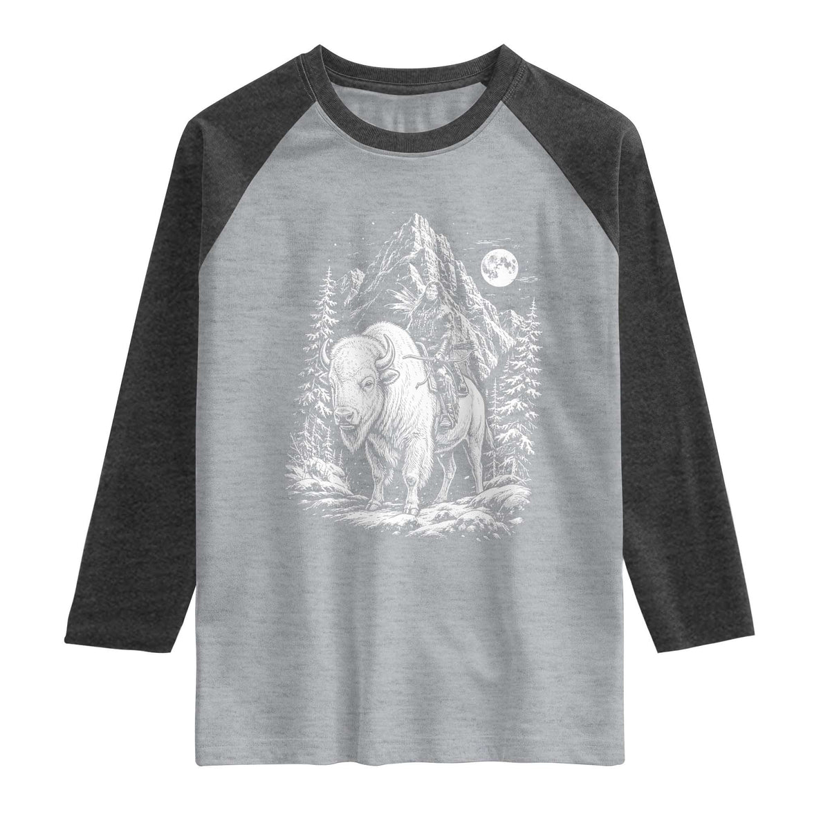 Vintage Native American Bison Rider Raglan Shirt Indigenous Warrior Graphic