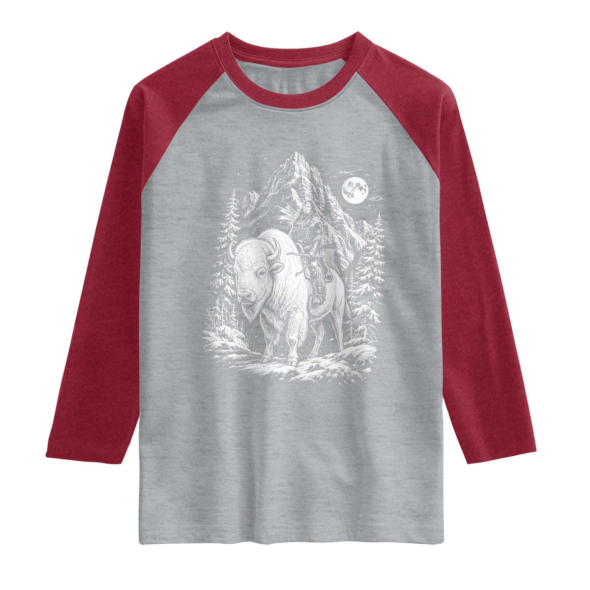 Vintage Native American Bison Rider Raglan Shirt Indigenous Warrior Graphic