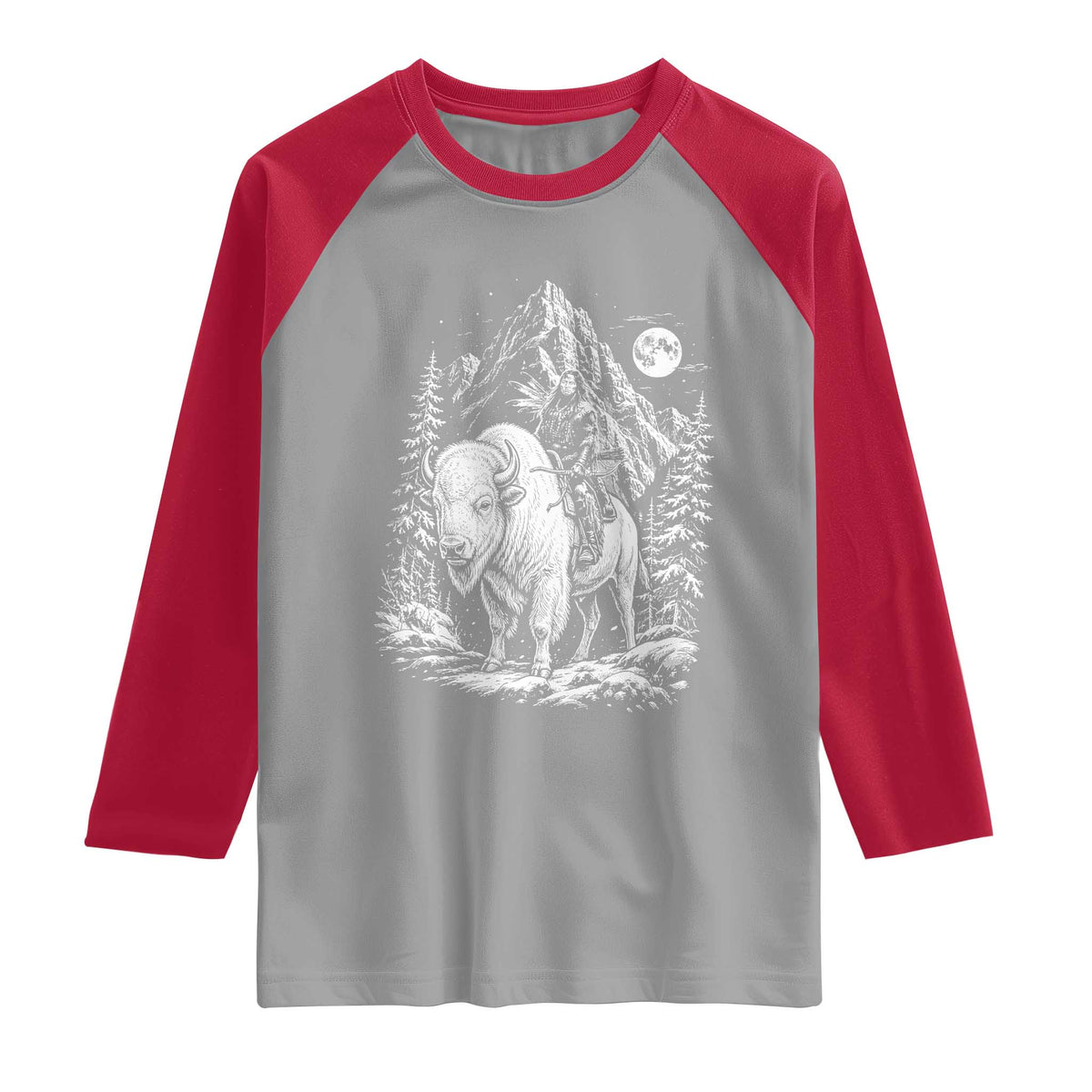 Vintage Native American Bison Rider Raglan Shirt Indigenous Warrior Graphic