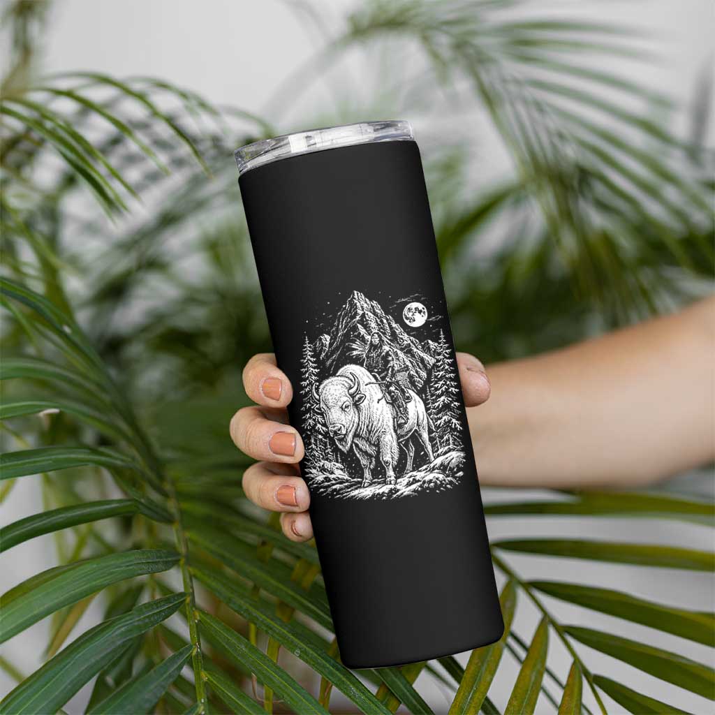 Vintage Native American Bison Rider Skinny Tumbler Indigenous Warrior Graphic