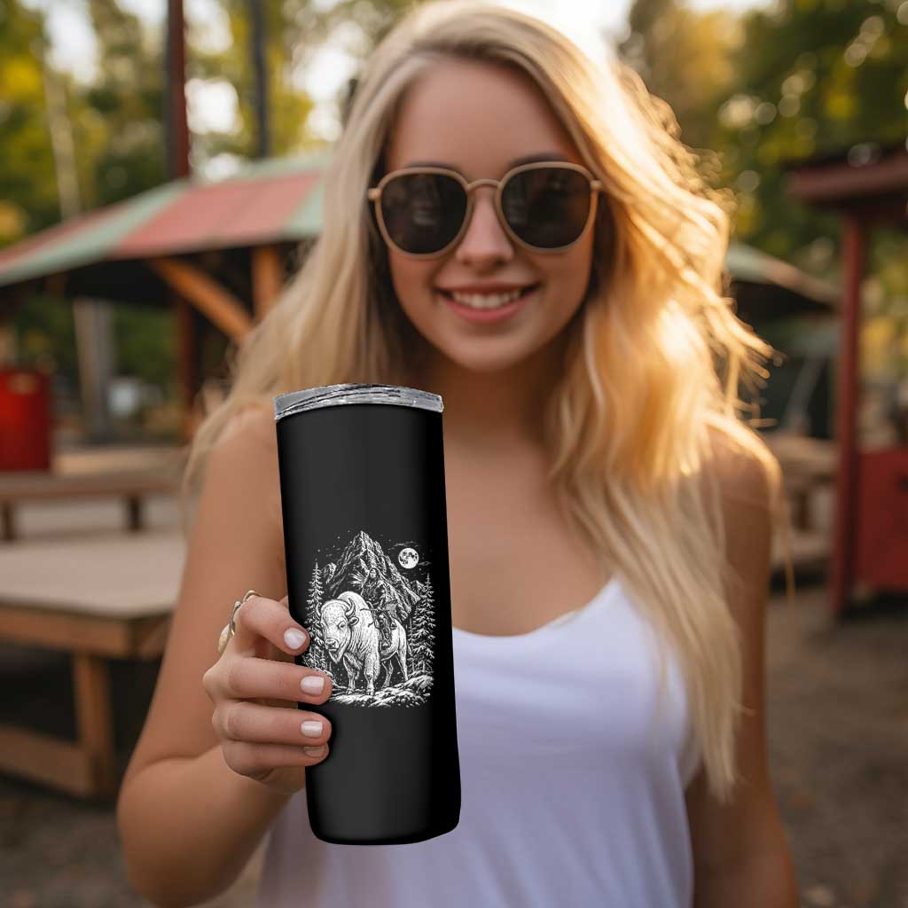 Vintage Native American Bison Rider Skinny Tumbler Indigenous Warrior Graphic