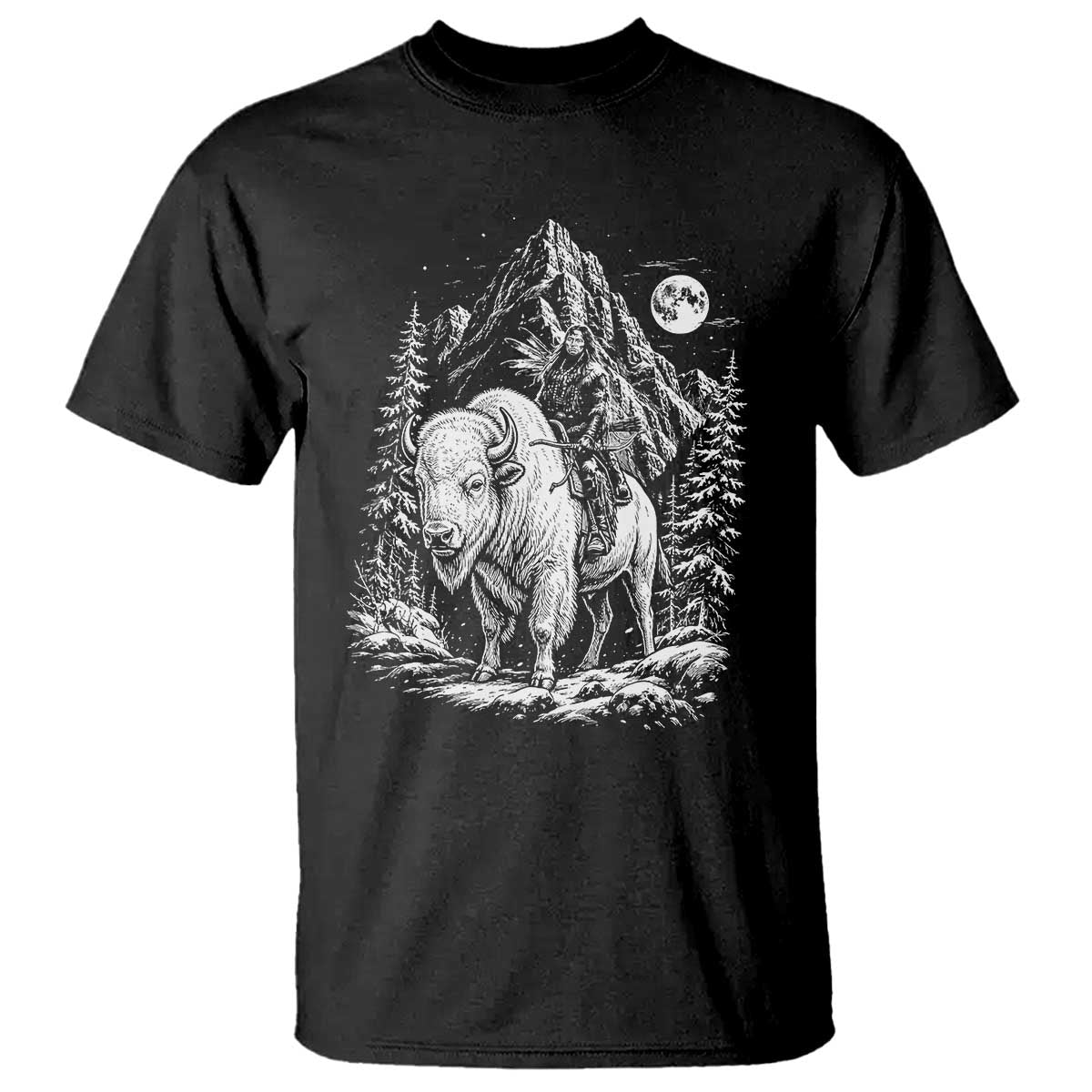 Vintage Native American Bison Rider T Shirt Indigenous Warrior Graphic
