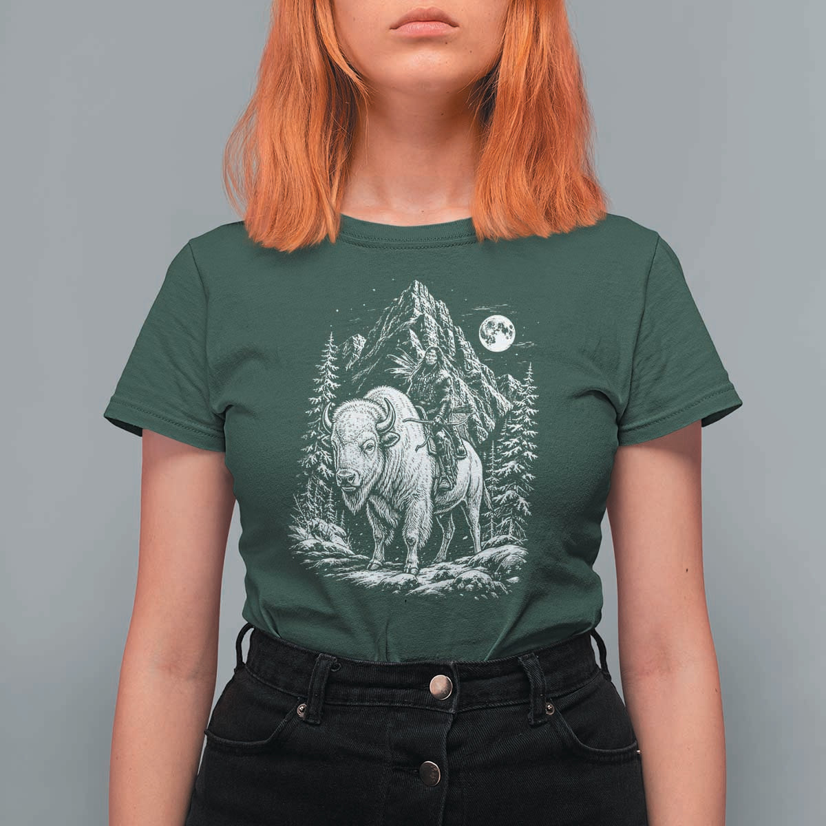 Vintage Native American Bison Rider T Shirt For Women Indigenous Warrior Graphic