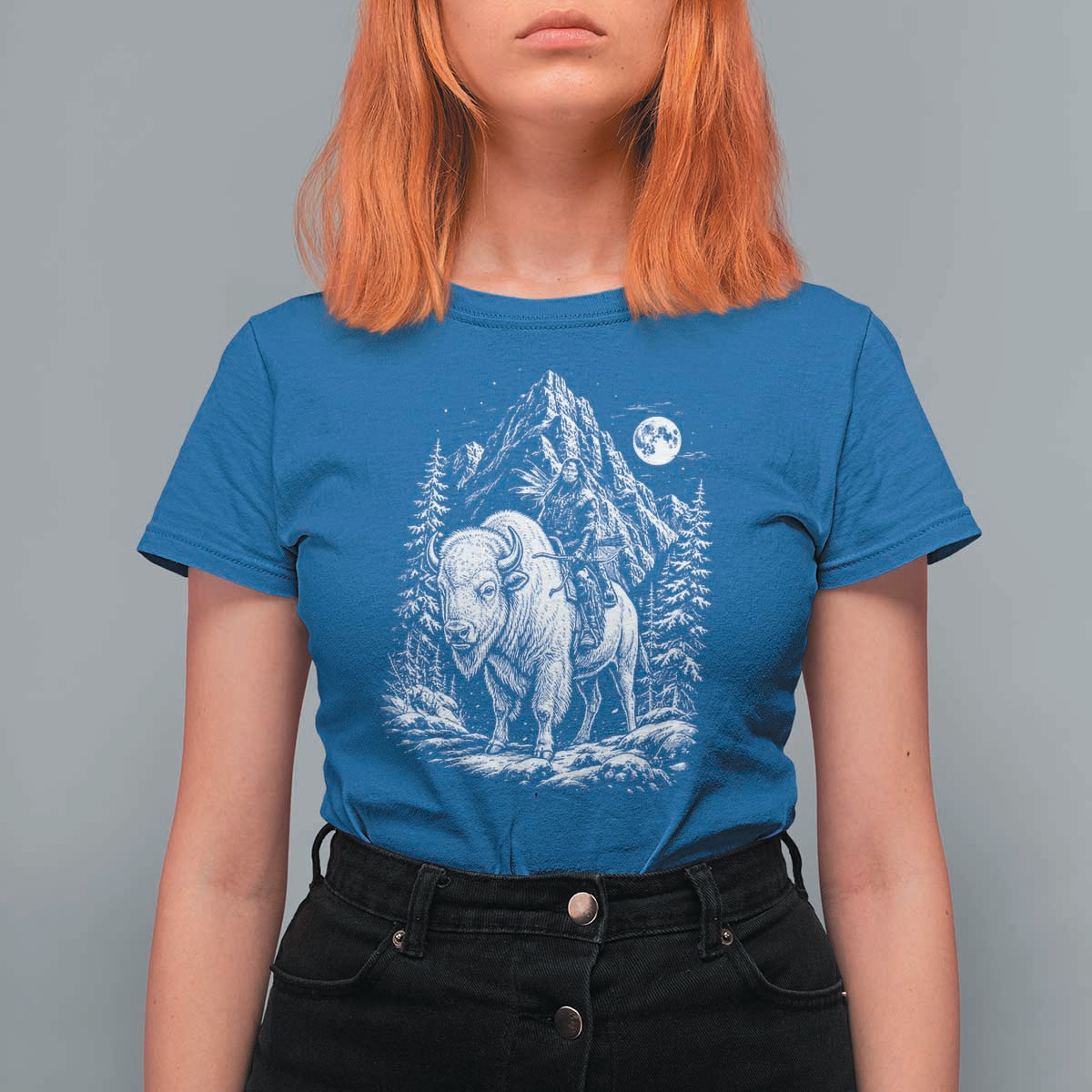 Vintage Native American Bison Rider T Shirt For Women Indigenous Warrior Graphic