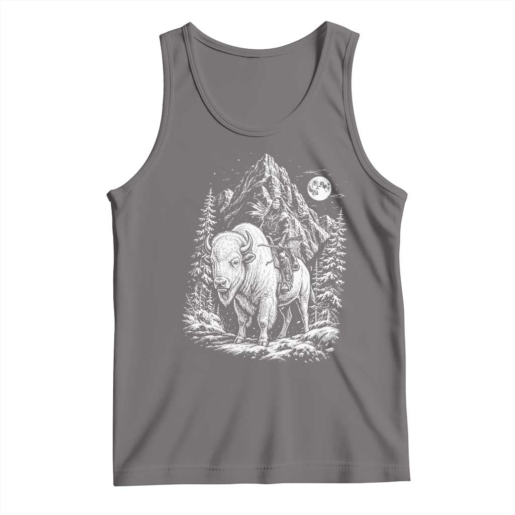 Vintage Native American Bison Rider Tank Top Indigenous Warrior Graphic