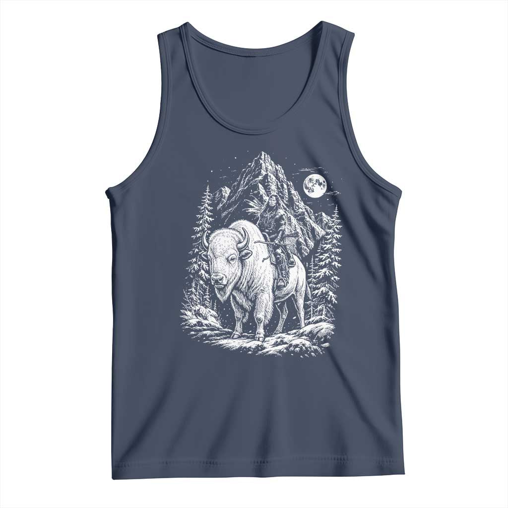 Vintage Native American Bison Rider Tank Top Indigenous Warrior Graphic