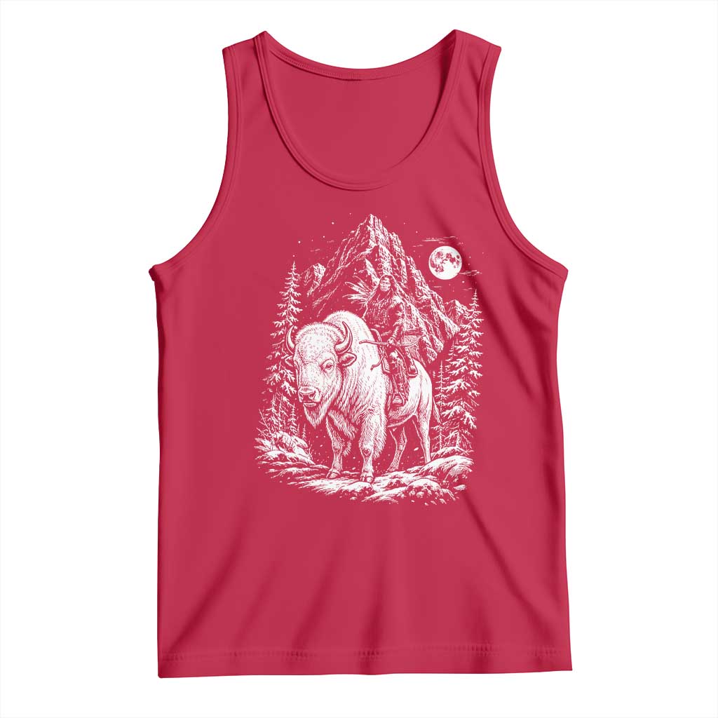 Vintage Native American Bison Rider Tank Top Indigenous Warrior Graphic