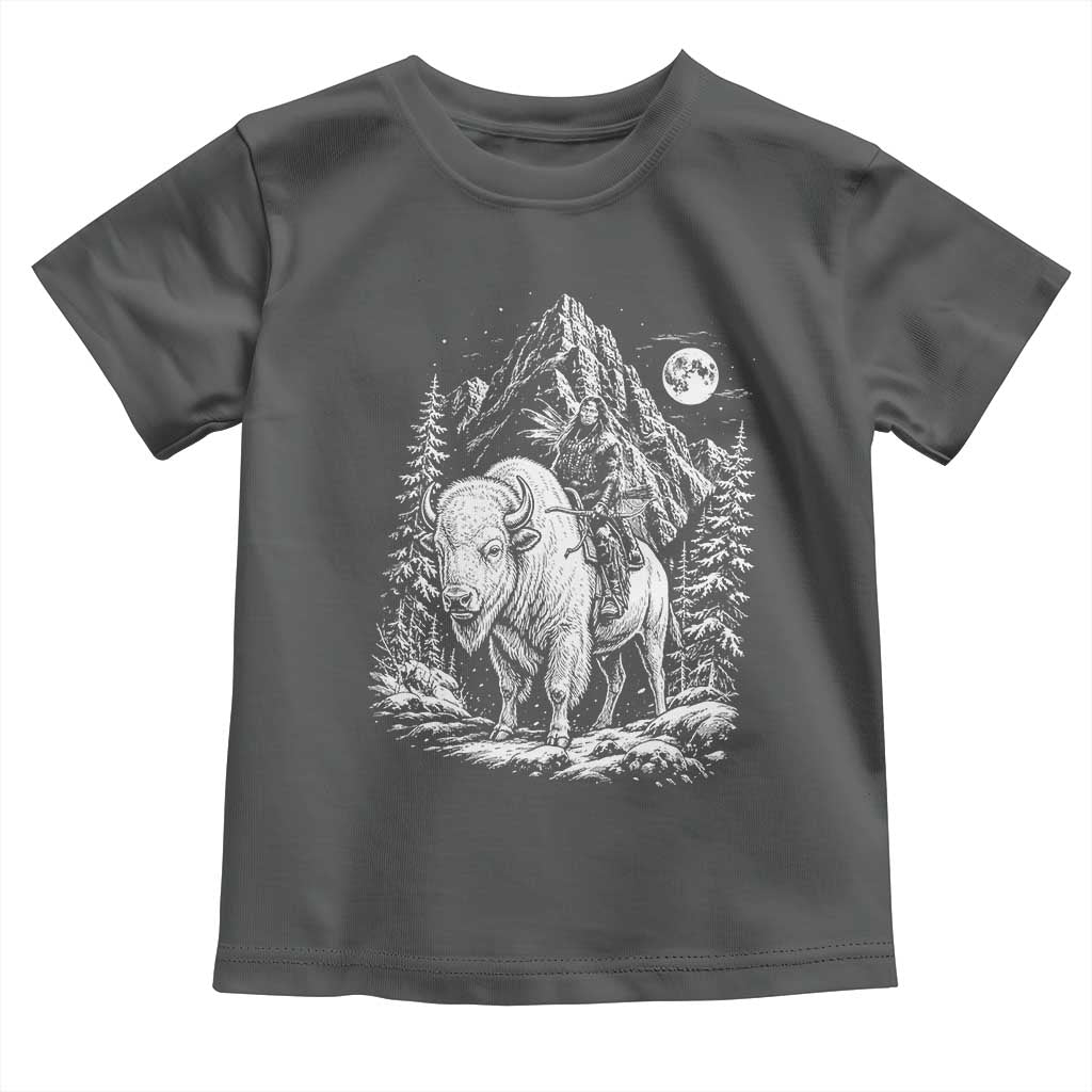 Vintage Native American Bison Rider Toddler T Shirt Indigenous Warrior Graphic