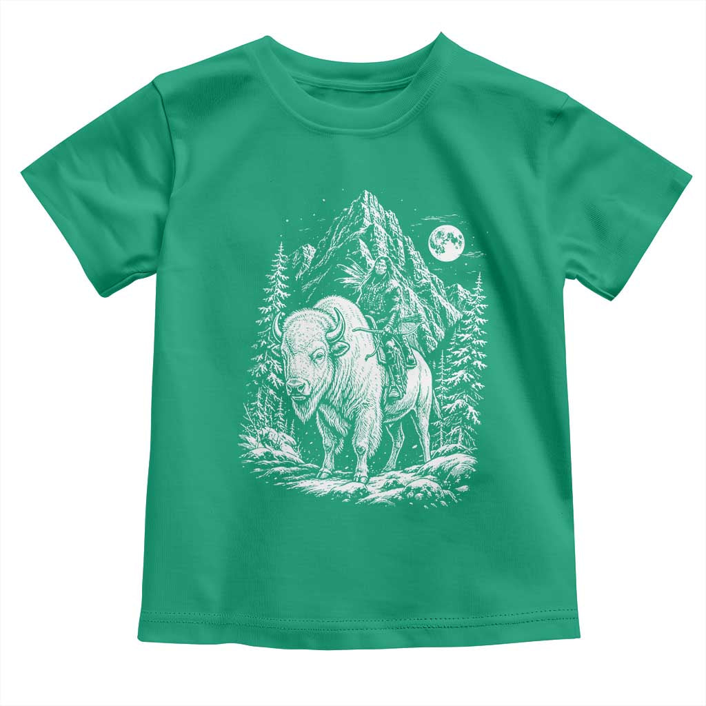 Vintage Native American Bison Rider Toddler T Shirt Indigenous Warrior Graphic