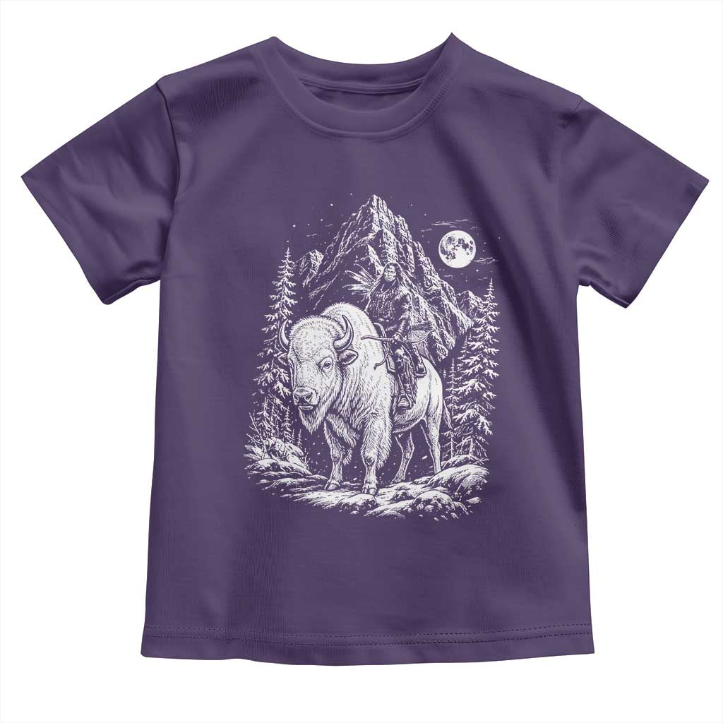 Vintage Native American Bison Rider Toddler T Shirt Indigenous Warrior Graphic