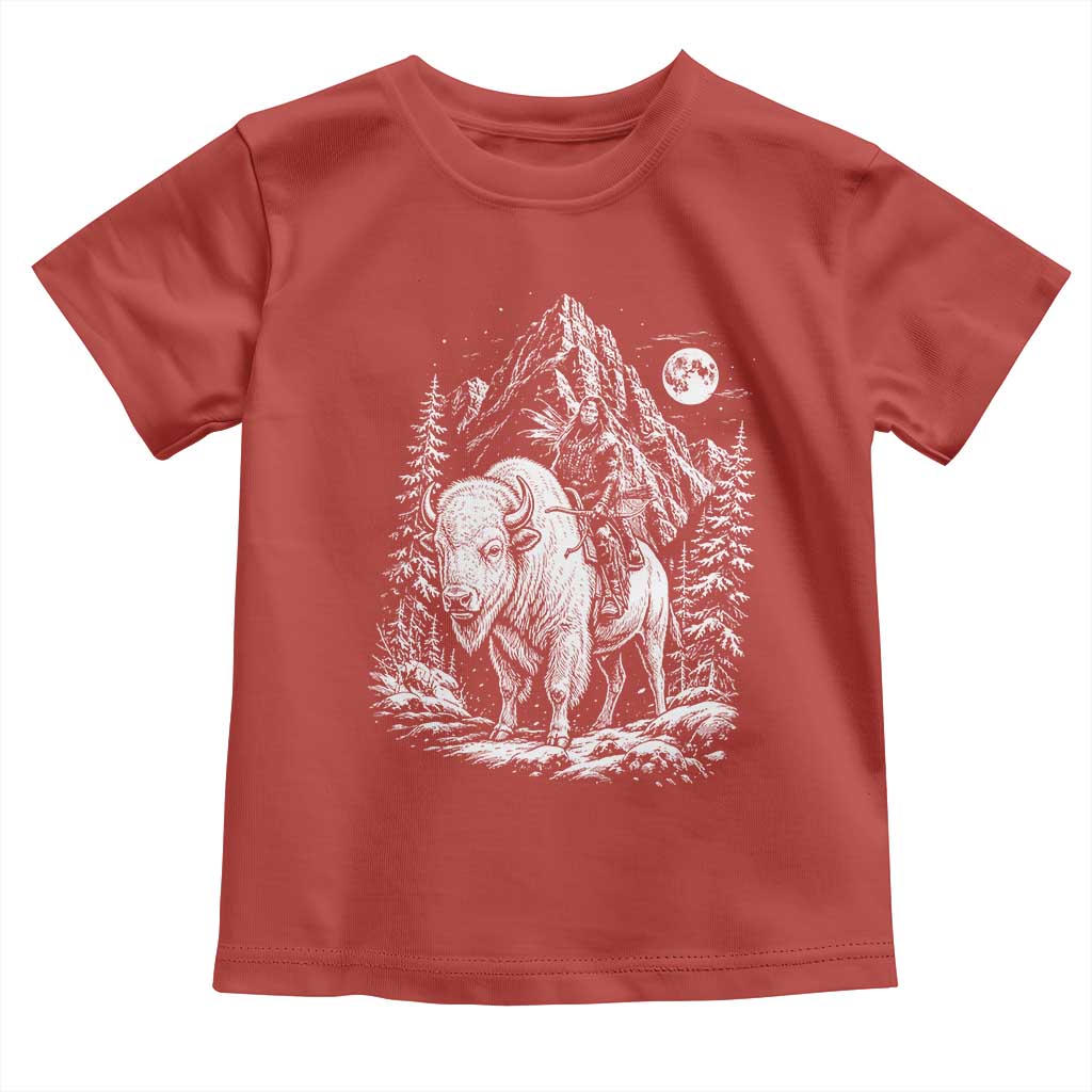 Vintage Native American Bison Rider Toddler T Shirt Indigenous Warrior Graphic