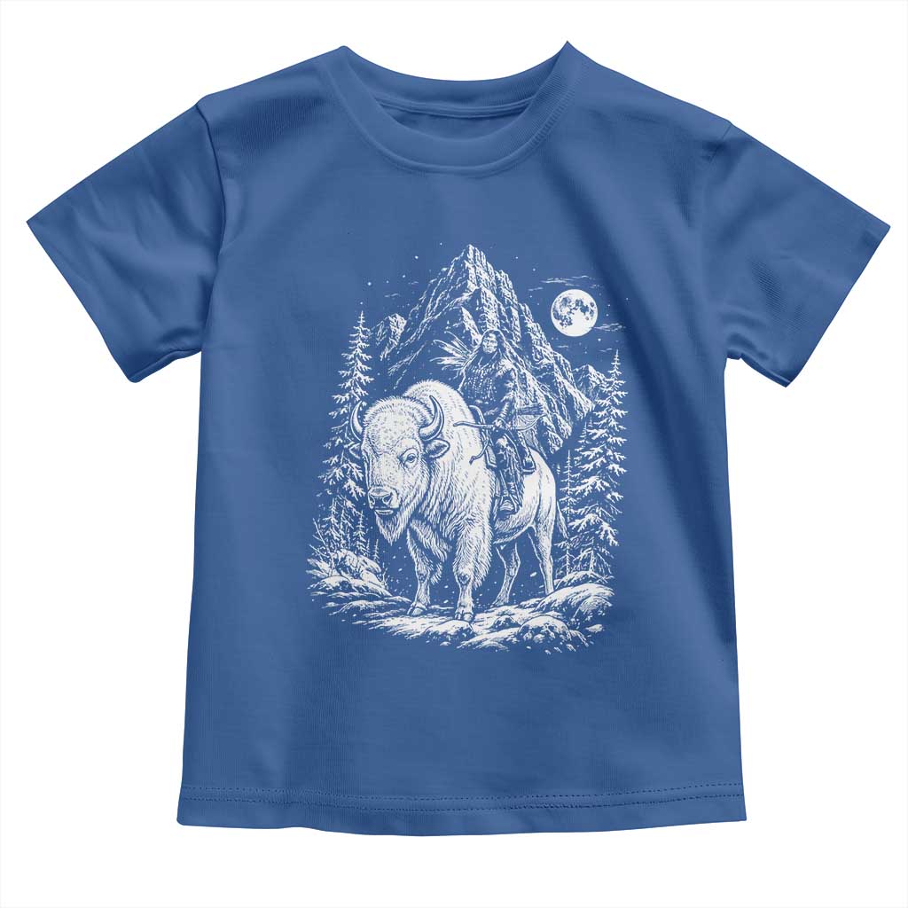 Vintage Native American Bison Rider Toddler T Shirt Indigenous Warrior Graphic