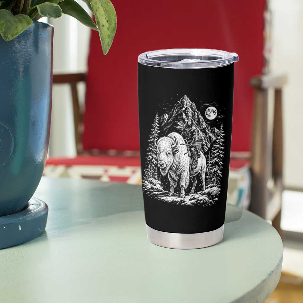 Vintage Native American Bison Rider Tumbler Cup Indigenous Warrior Graphic