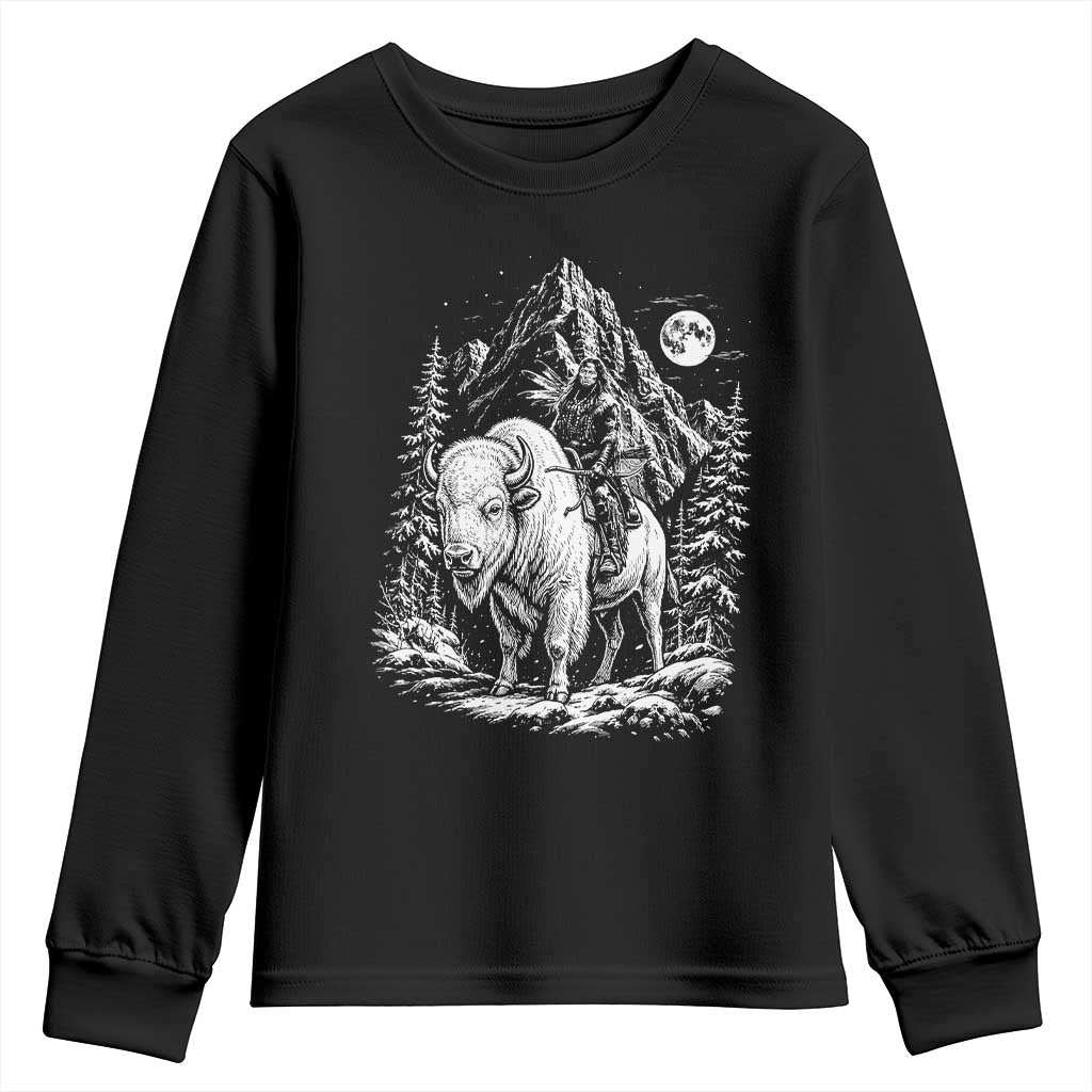 Vintage Native American Bison Rider Youth Sweatshirt Indigenous Warrior Graphic