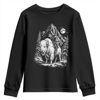 Vintage Native American Bison Rider Youth Sweatshirt Indigenous Warrior Graphic