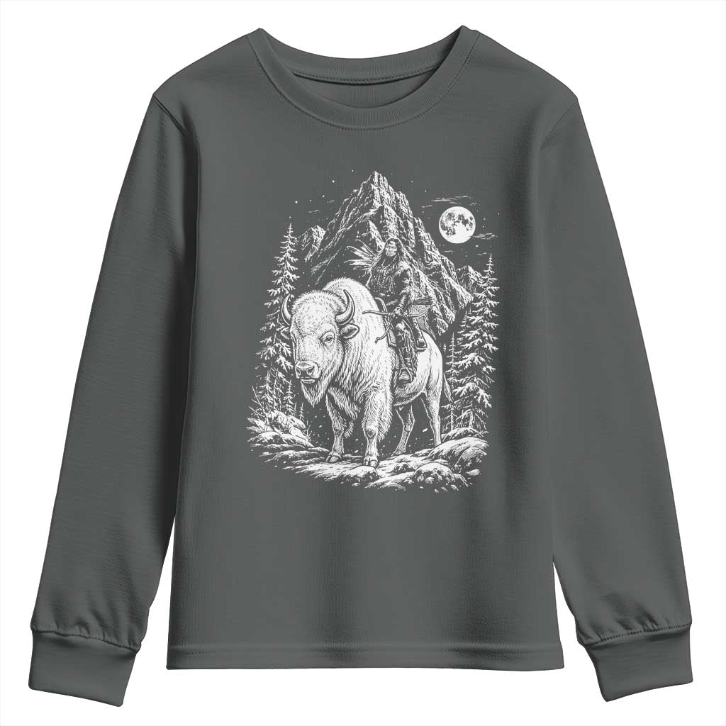 Vintage Native American Bison Rider Youth Sweatshirt Indigenous Warrior Graphic